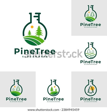 Set of Pine Tree with Lab logo design vector. Creative Pine Tree logo concepts template
