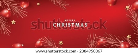 Merry Christmas and Happy New Year red Background Christmas Tree Branches decoration. Merry Christmas vector text Calligraphic Lettering Vector illustration. 