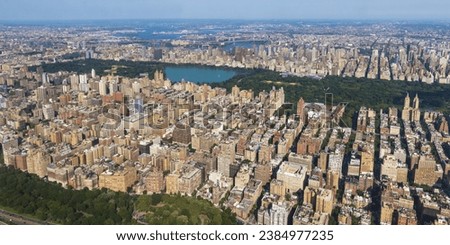 Helicopter view of Central Park and Upper West Side Manhattan, New York City, USA Royalty-Free Stock Photo #2384977235