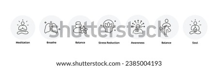 Mindfulness Icon Concepts - Meditation, Balance, Soul, Breath, Stress Reduction, Awareness, Body Royalty-Free Stock Photo #2385004193