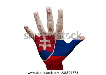 man hand palm painted flag of slovakia