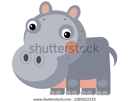 cartoon scene with happy hippo hippopotamus looking isolated illustration for kids