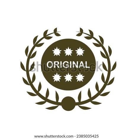 Original Badge Label With Circular Laurel Leaf And Star. Design Element