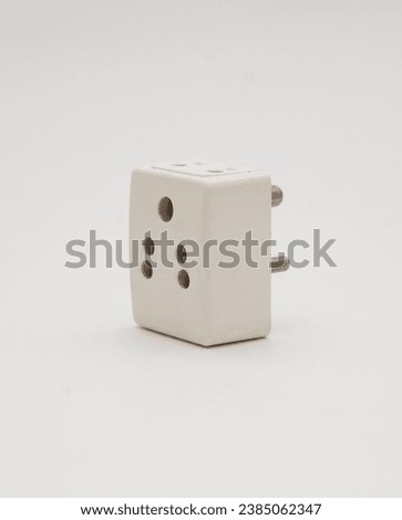 Three pin plug socket on white background Side view