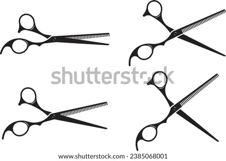 Hairdress barber scissors, professional salon tools. Hairdressing design element. Vector logo illustration.