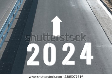 Open empty big road with new year numbers 2024. Royalty-Free Stock Photo #2385079819