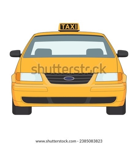 Front view of a yellow taxi vehicle. Editable EPS 10 vector graphic illustration isolated on white background.