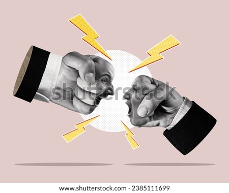 A battle of opinions between a man and a woman. Art collage. Royalty-Free Stock Photo #2385111699