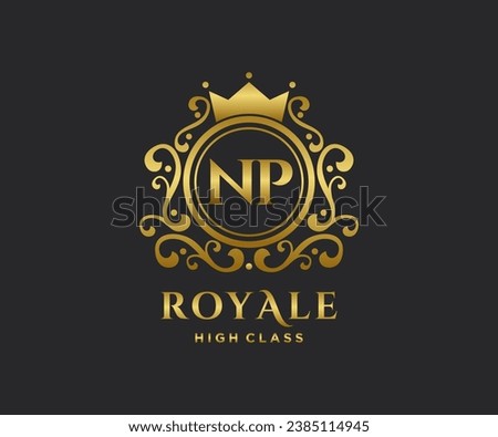 Golden Letter NP template logo Luxury gold letter with crown. Monogram alphabet . Beautiful royal initials