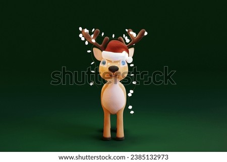 Cute cartoon Deer in light garland. 3d render