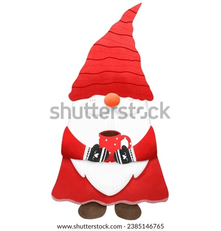 hand drawn happy christmas gnome on white background ,winter  illustration .	
