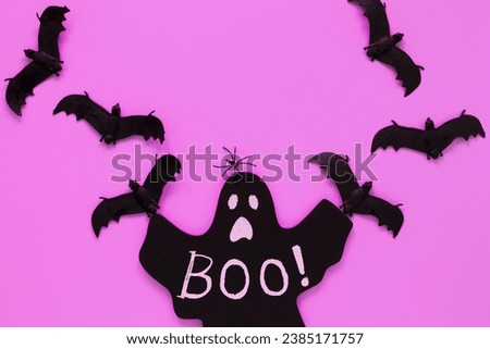 Halloween collection elements on pink background