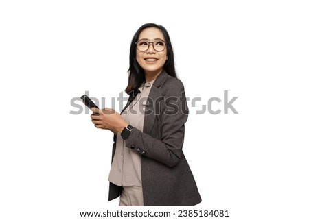 Beautiful Young Asian Businesswoman Using Phone Cutout Isolated Background