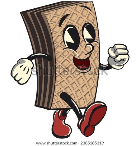 vintage mascot chocolate wafer character with funny face walking leisurely, isolated cartoon vector illustration. emoticon, cute vintage wafer mascot