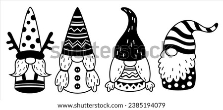 Black and white winter gnomes clipart.  Vector illustration	

