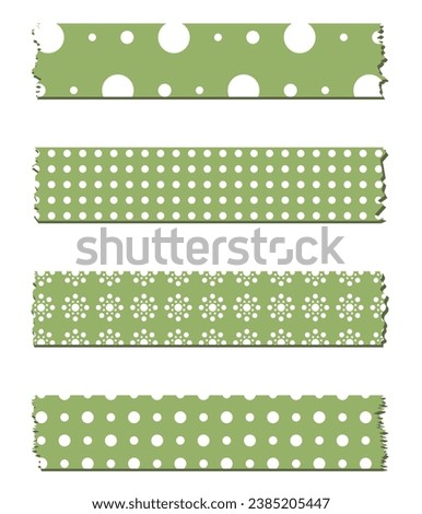 Washi tapes collection with shadows in vector. Pieces of decorative tape for scrapbooks. Set of green ribbons. Christmas. Polka dot