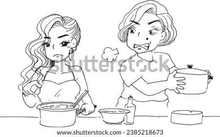family cooking mother daughter cartoon