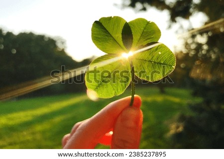 A four-leaf clover set against a vibrant rainbow, symbolizing luck, hope, and the beauty of nature.  Royalty-Free Stock Photo #2385237895