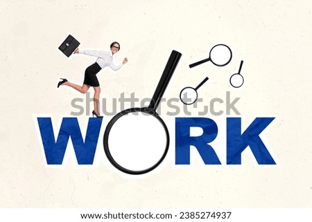 Composite collage picture image of energetic female running work search look for job surrealism template metaphor artwork concept