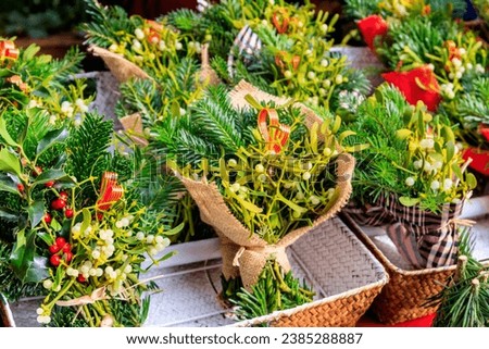 Mistletoe bouquets in sale on Christmas market
