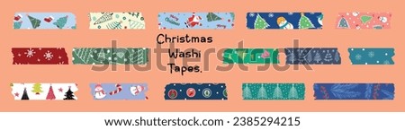 Christmas Washi Tapes. Christmas decoration for frames, scrapbooking, borders, web graphics, crafts, stickers.