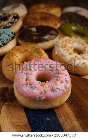 donut close up food photography with various flavor