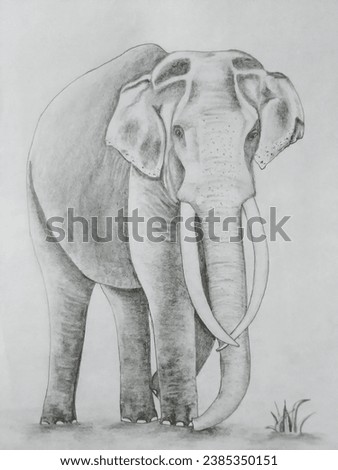 Hand drawn Pencil drawing of Asian elephant 