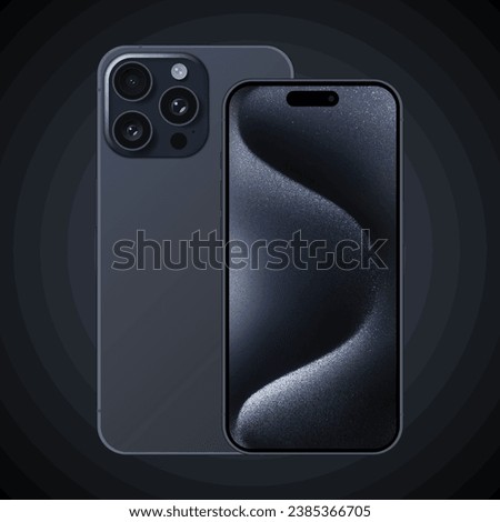 iPhone 15 Pro smartphone outline vector illustration with a gradient grey to black background, displaying futuristic wallpaper. Suitable for educational, work, and commercial purposes.