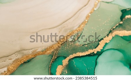 Luxury bright yellow and white and gold stone marble texture. Alcohol ink technique abstract background. Modern paint with glitter. Template for banner, poster design. Fluid art painting