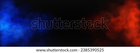 Smoke with red and blue neon light effect for mma or box fight poster. Colored steam with overlay effect as versus flyer for confrontation between two sport teams. Realistic vector of fog with vs haze Royalty-Free Stock Photo #2385390525