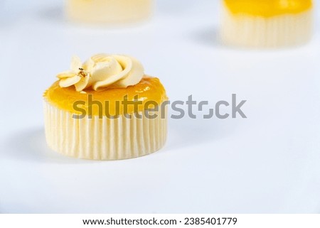 cupcake with cream on white background. copy space for text