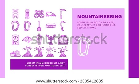 mountaineering tool sport landing web page vector. adventure climbing, extreme equipment, climber activity, alpinism hiking, rope mountaineering tool sport Illustration