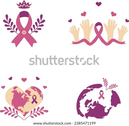 World Cancer Free Day On White Background. Vector Icon Collection.