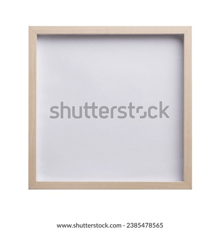 Square wooden picture photo frame, front view. Realistic horizontal picture frame. Empty light brown picture frame, mockup template isolated on white background.