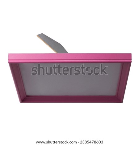 Small pink blank picture photo frame with stand. Realistic horizontal picture frame. Empty hot pink picture frame, mockup template isolated on white background.