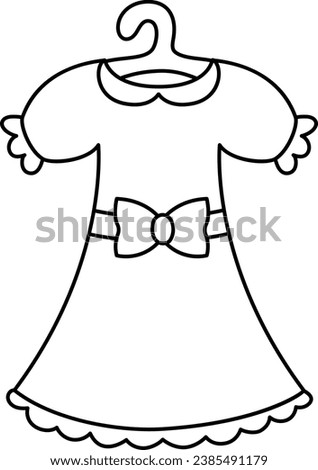 Vector beautiful dress line icon. Traditional woman clothes with hanger. Cute evening gown black and white illustration or coloring page
