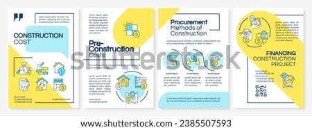 2D colorful construction cost brochure template, leaflet design with thin linear icons, 4 vector layouts.