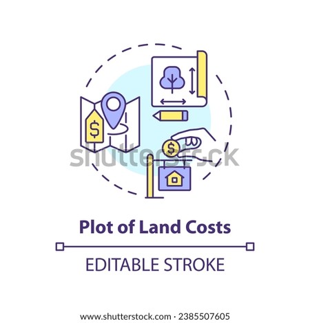 2D editable multicolor plot of land costs icon, simple isolated vector, construction cost thin line illustration.