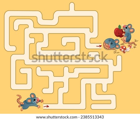 Mouse Labyrinth Game for Kids. Vector illustration.