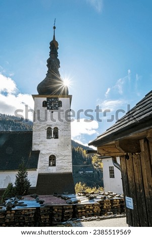 Church of the Transfiguration of the Lord, Spania Dolina village, Slovak republic. Religious architecture. Royalty-Free Stock Photo #2385519569