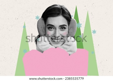 Photo collage artwork minimal picture of dreamy cute smiling lady celebrating x-mas isolated creative background