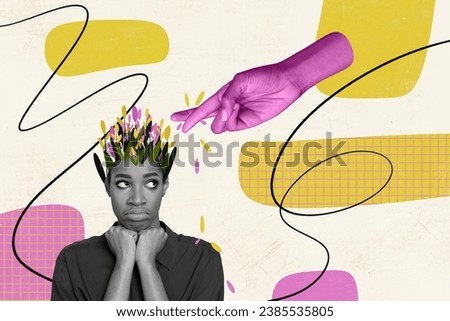 Creative 3d photo artwork graphics collage painting of arm scissors cutting flowers hairdo isolated drawing background