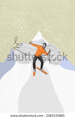 Artwork collage picture of smiling excited guy celebrating xmas ski resort isolated drawing background