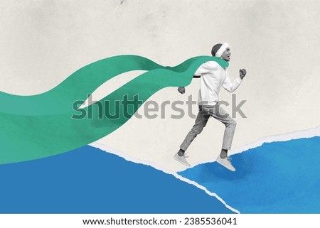 Collage artwork graphics picture of excited funky guy running celebrating xmas isolated painting background