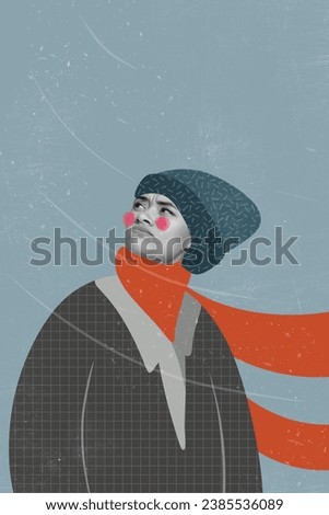 Vertical composite creative illustration photo collage of gloomy serious woman walk outdoors in winter isolated drawing background