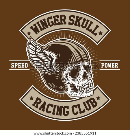 Winger Helmet Skull Hand Drawing Vector Illustration in Patch Design Style Racing Club