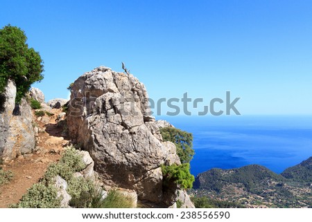 Hiking path in Majorca with sea in background