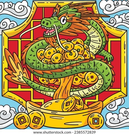 Year of the Dragon Coin Tree Colored Cartoon 