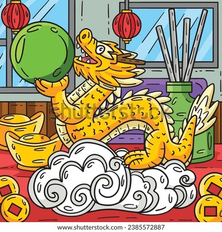 Year of the Dragon with Jade Orb Colored Cartoon