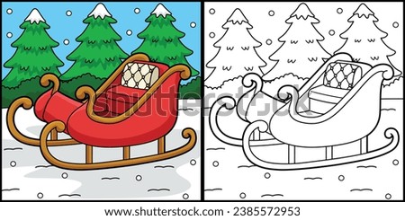 Sleigh Vehicle Coloring Page Colored Illustration